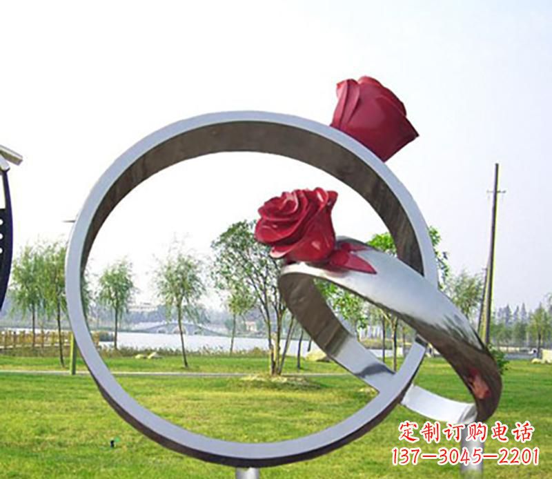 信阳不锈钢景观婚戒雕塑