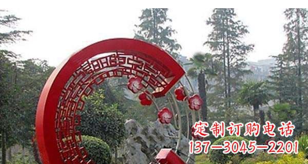 信阳灵动奔放的不锈钢和梅花圆环雕塑