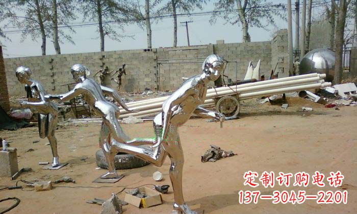 信阳精致美丽的不锈钢跑步女孩雕塑