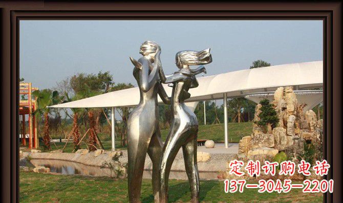 信阳一对动感传情的不锈钢跳舞情侣雕塑