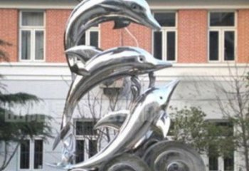信阳跳跃海豚海浪不锈钢雕塑