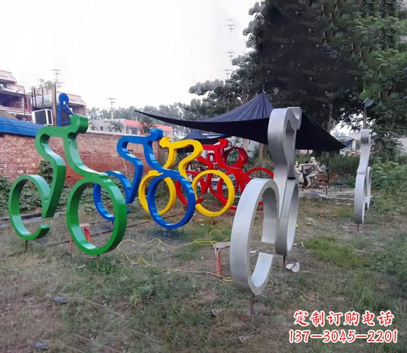 信阳抽象不锈钢自行车雕塑