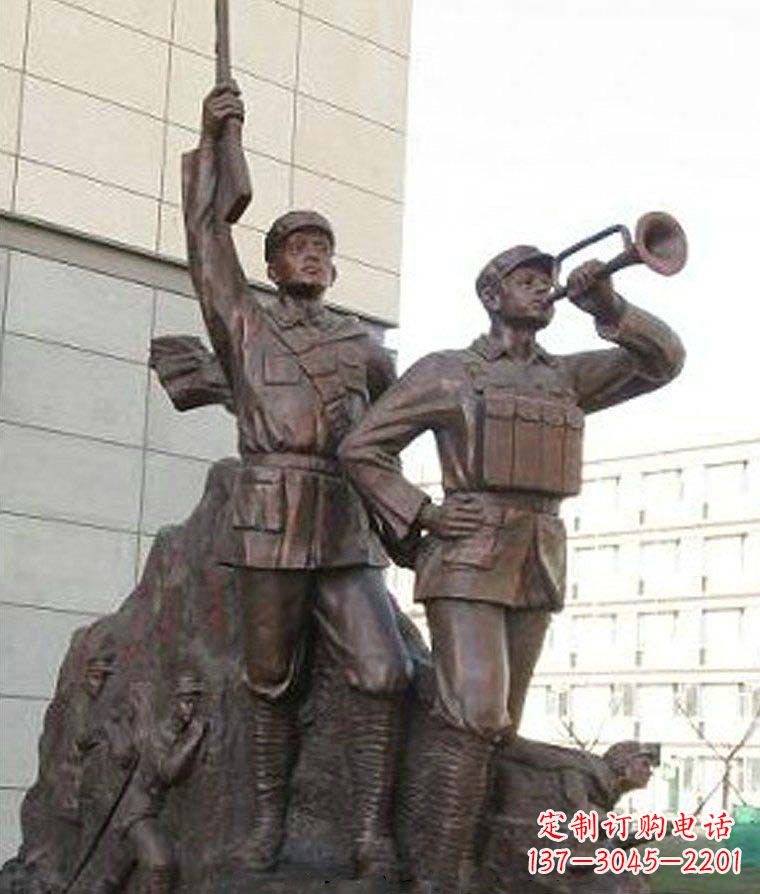 信阳革命精神熠熠冲锋号铜雕
