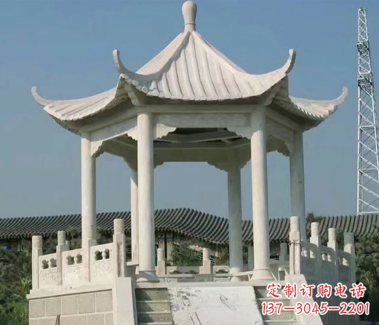 信阳极具视觉冲击力的大理石六角石凉亭雕塑