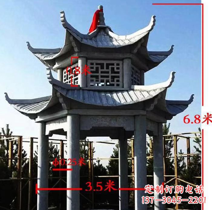 信阳杰出的大理石六角石双层凉亭雕塑