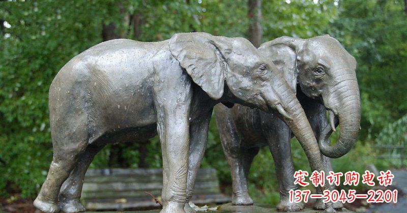 信阳公园大象动物铜雕 (2)