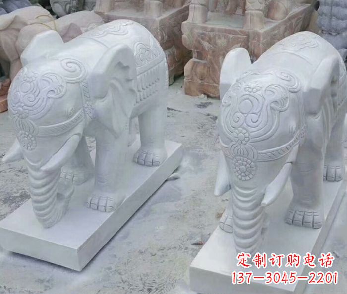 信阳公园动物汉白玉招财大象石雕 (2)