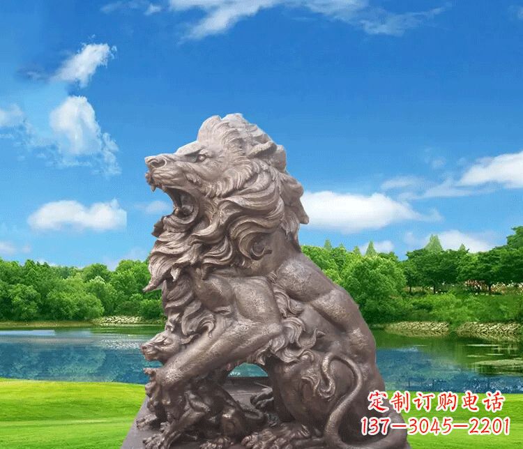 信阳公园动物狮子铜雕