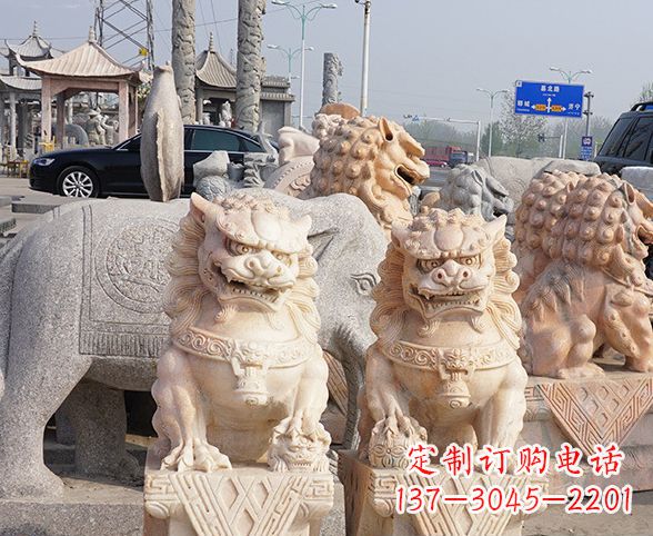 信阳公园动物晚霞红狮子石雕