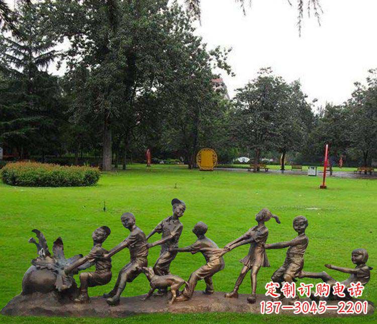 信阳公园儿童拔萝卜人物小品铜雕