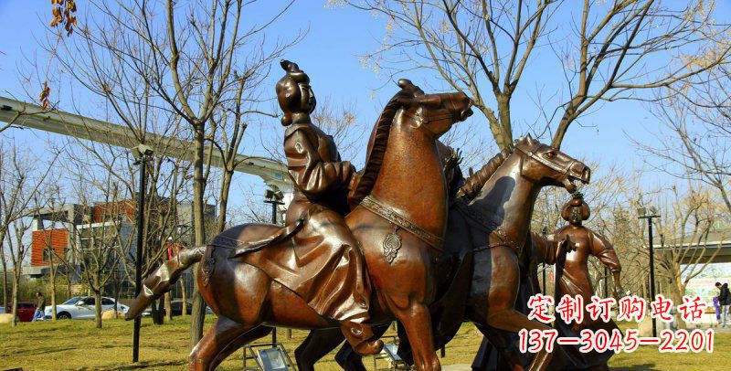 信阳公园古代女人骑马景观铜雕