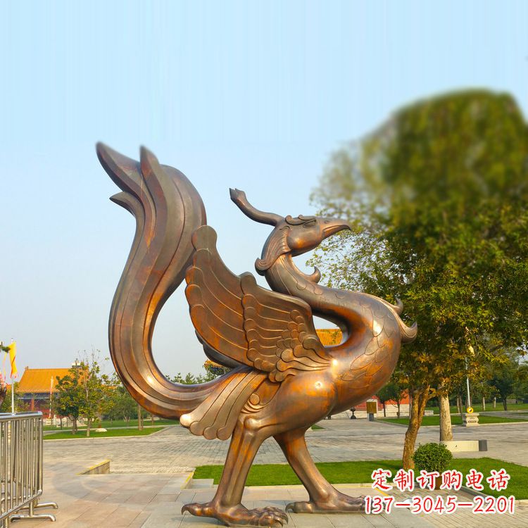 信阳纯铜铸造的四灵之朱雀雕塑