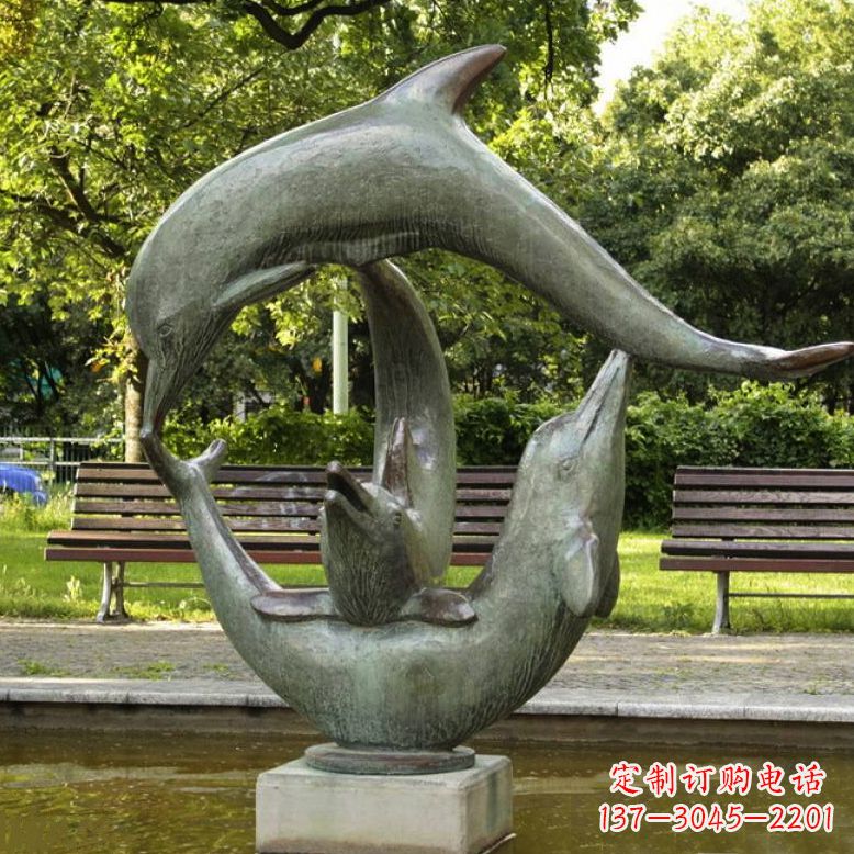 信阳风格精美的海豚铜雕喷泉