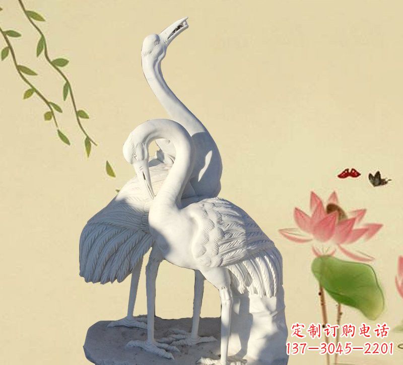 信阳中领雕塑精美汉白玉仙鹤石雕