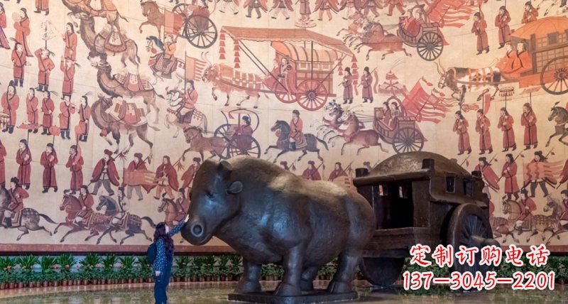 信阳公园河马拉车景观铜雕