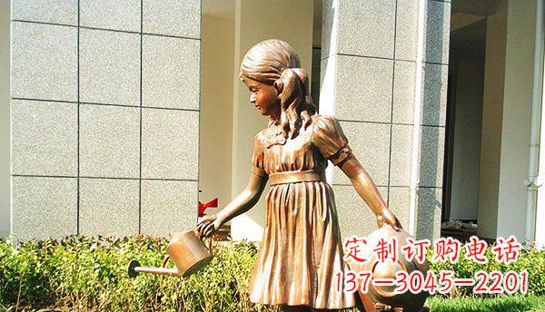信阳可爱的公园小女孩铜雕