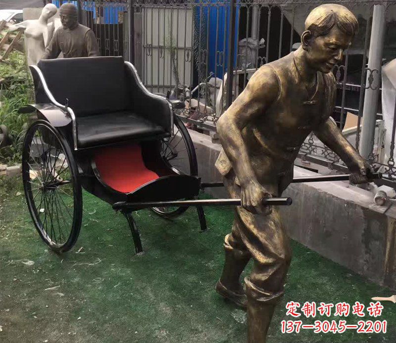 信阳精美铜雕车夫人物雕塑