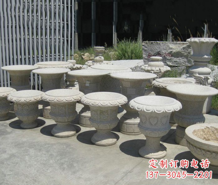 信阳公园景观大理石花盆石雕 (6)