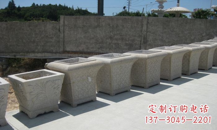 信阳公园景观大理石花盆石雕 (7)