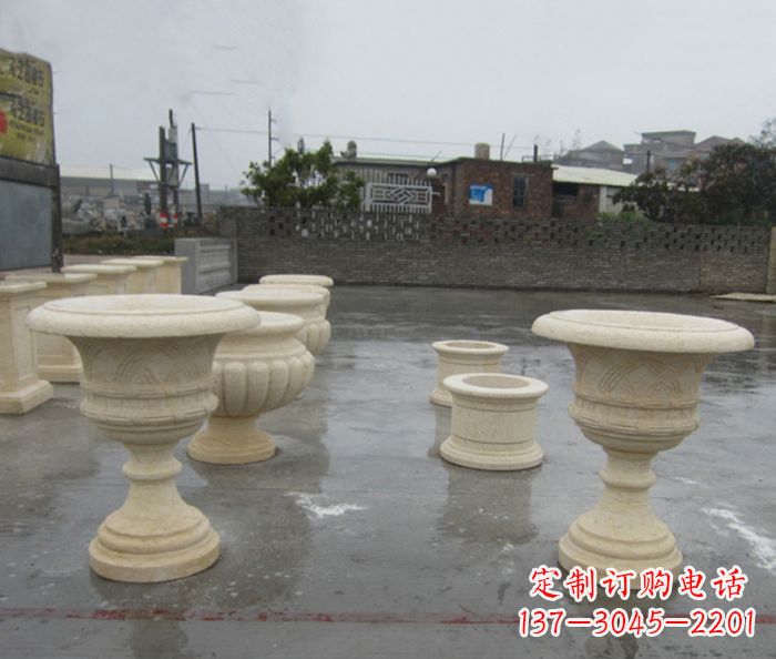 信阳公园景观大理石花盆石雕 (8)