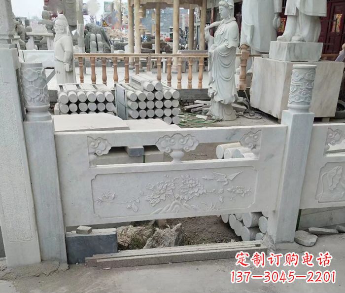 信阳汉白玉牡丹花浮雕石栏板雕塑
