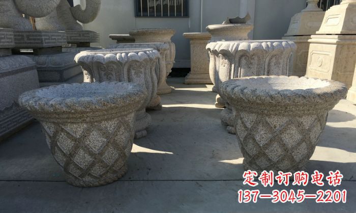 信阳公园景观花篮式花盆石雕 (2)