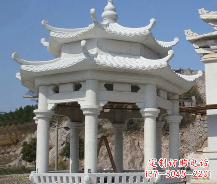 信阳公园景观汉白玉石雕凉亭