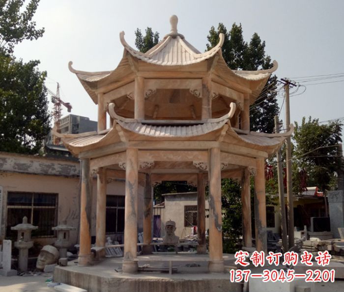信阳精美古典双层石凉亭雕塑