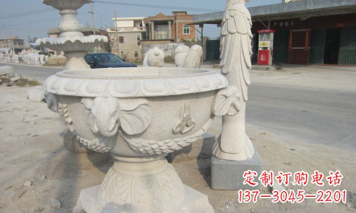 信阳带有灵性的梦幻象头石水缸雕塑