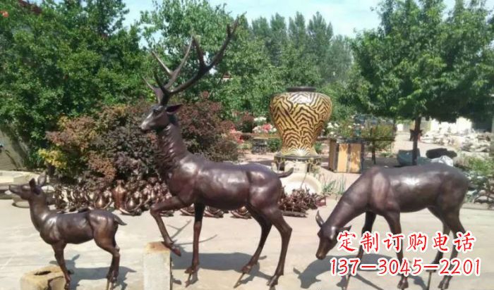 信阳公园鹿动物铜雕 (2)