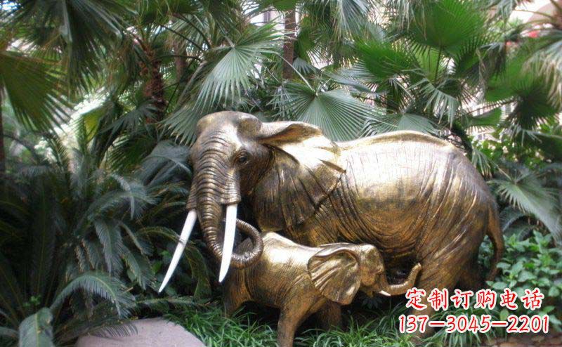 信阳公园母子大象动物铜雕