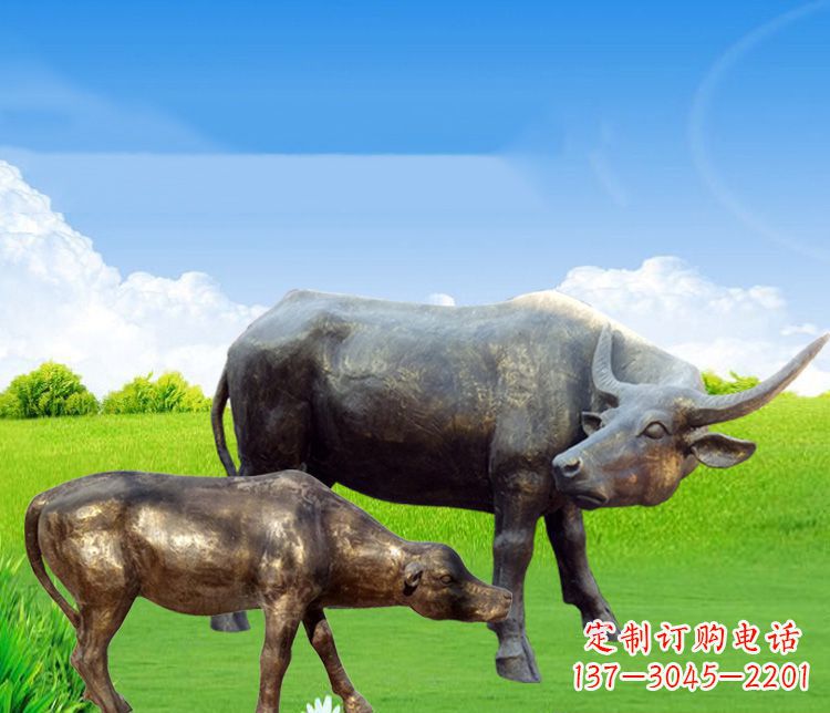 信阳 传统文化风格母子黄牛铜雕塑