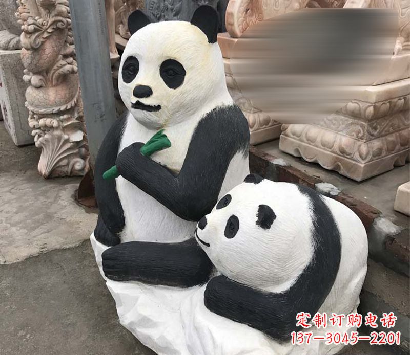 信阳领雕塑——公园母子熊猫石雕