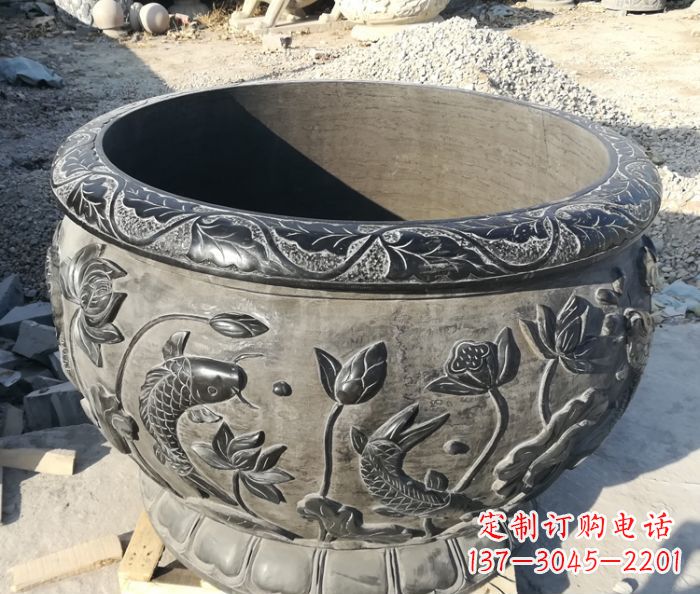 信阳青石仿古雕塑荷花水缸