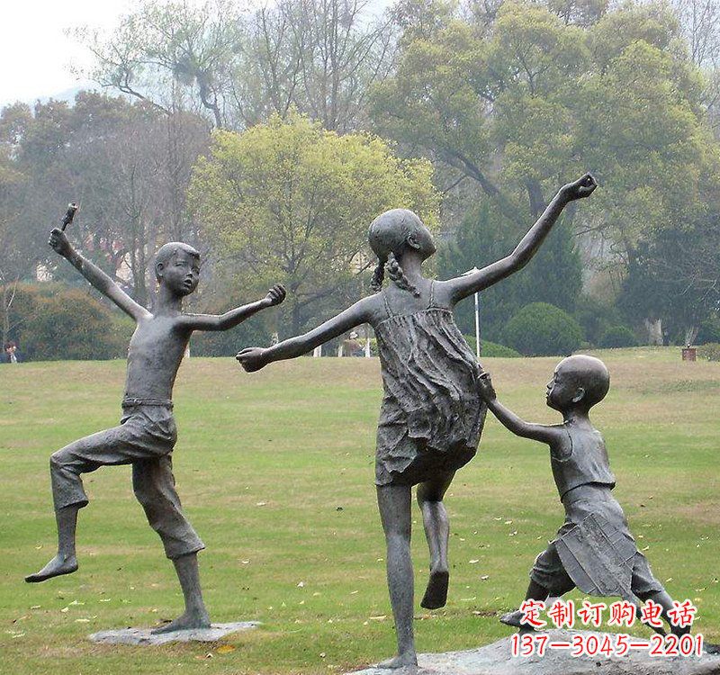 信阳公园人物放风筝的儿童铜雕