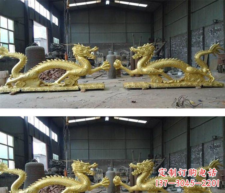 信阳古典传统双龙戏珠铜雕塑