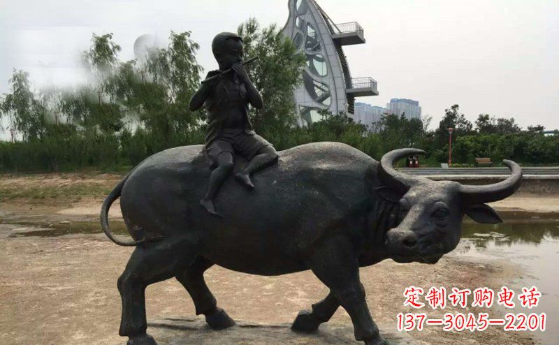 信阳铜雕牧童与犊子雕塑