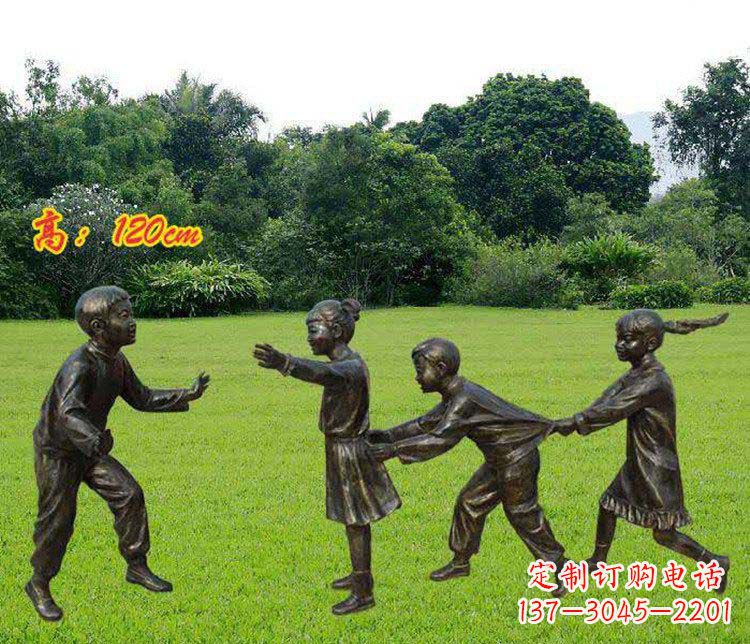 信阳公园玩老鹰捉小鸡的儿童小品铜雕 (2)