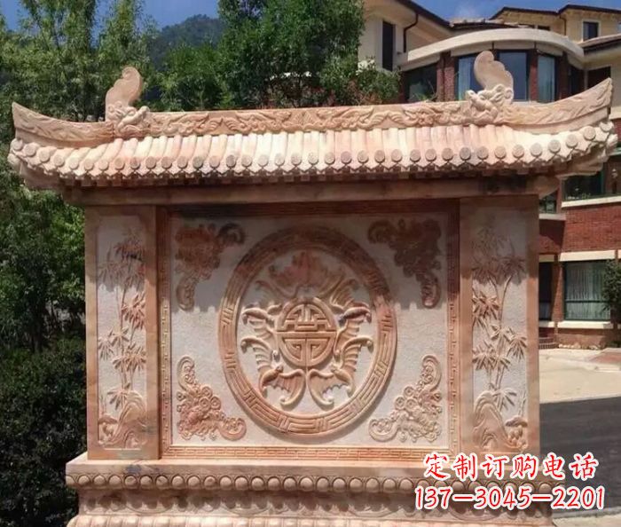 信阳中领雕塑-公园晚霞红蝙蝠竹子石影壁雕塑