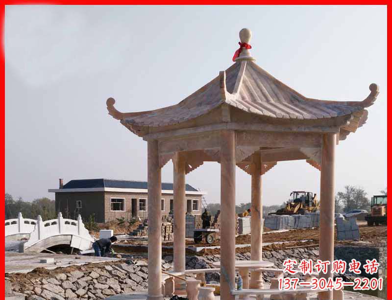 信阳红六角石凉亭雕塑