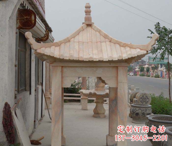 信阳精美红六角石凉亭雕塑