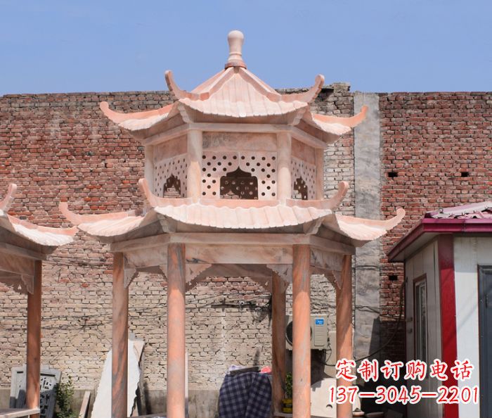 信阳中领雕塑精致双层石头凉亭雕塑