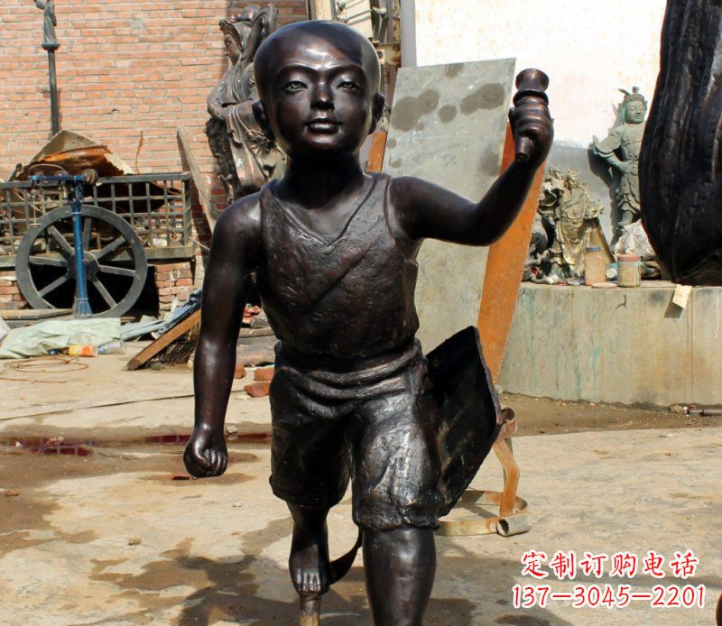 信阳打造完美的小孩铜雕,让童趣活跃