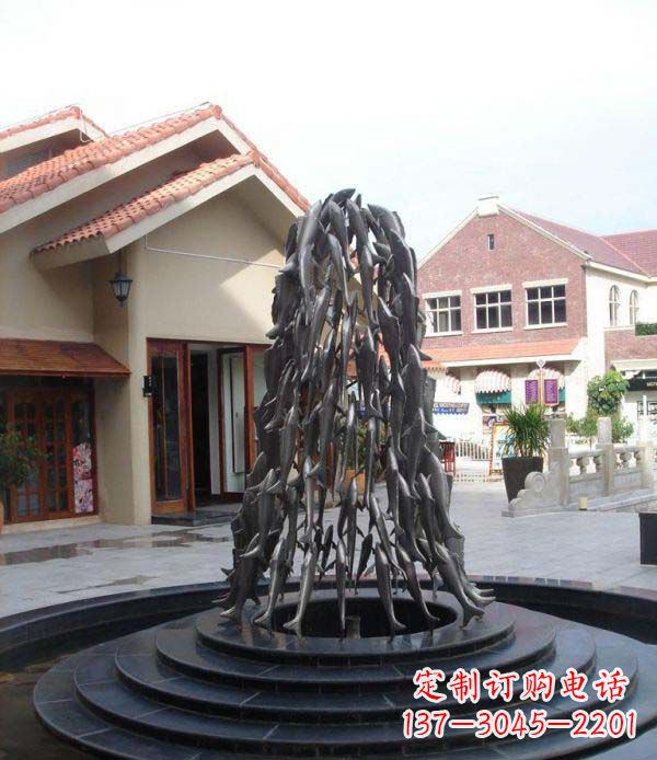 信阳欢乐鱼群,喷泉铜雕