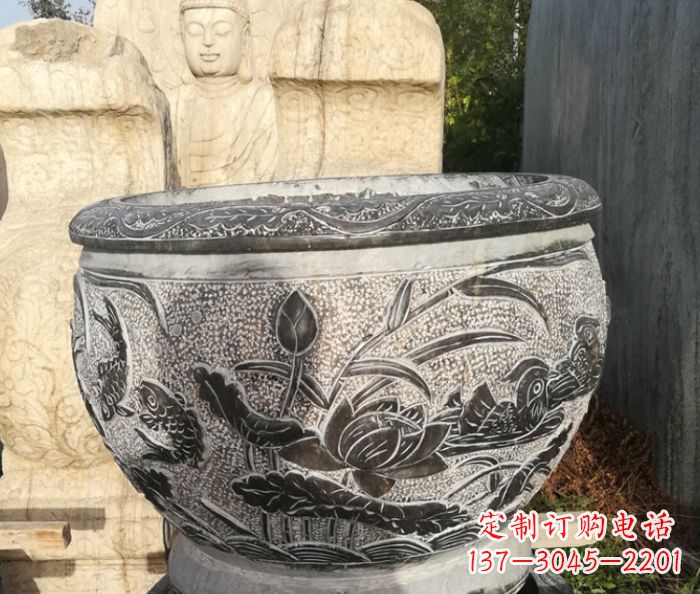 信阳室内装饰用鸳鸯荷花浮雕水缸