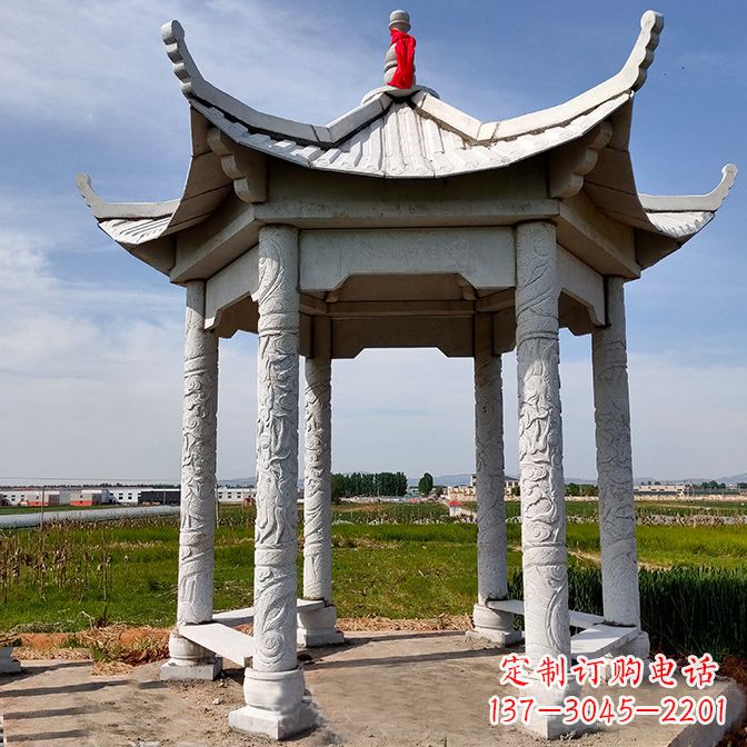 信阳中领雕塑定制公园园林汉白玉六角凉亭雕塑