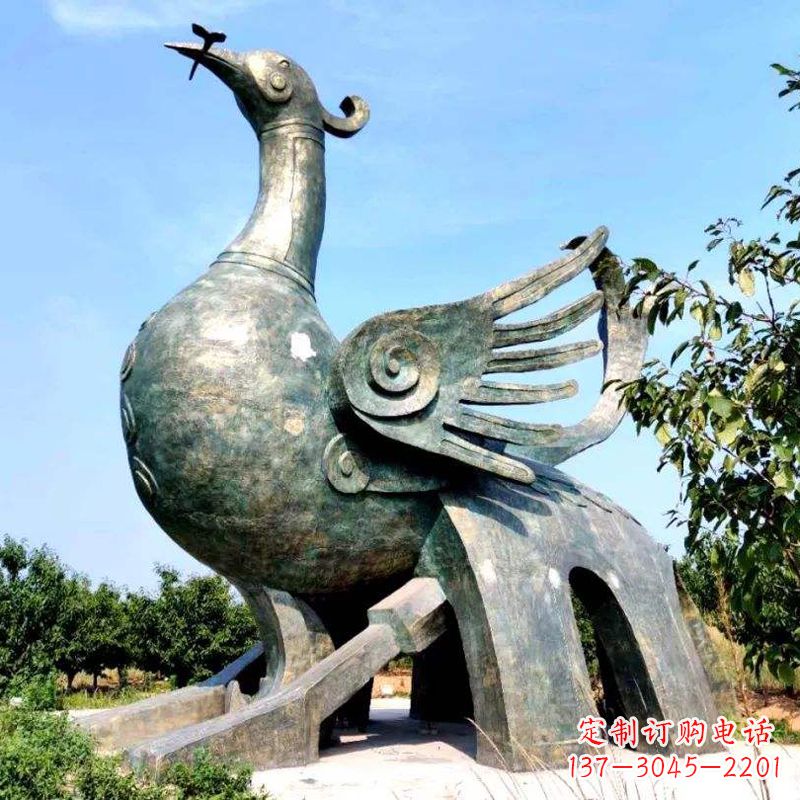 信阳公园园林朱雀铜雕景观雕塑