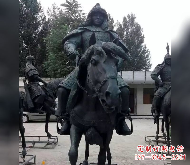 信阳英姿飒爽古代将军骑马铜雕