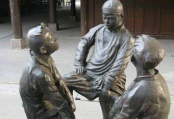 信阳铜雕男孩斗鸡小品雕塑
