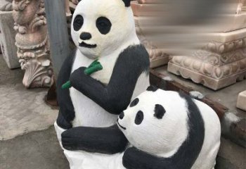信阳领雕塑——公园母子熊猫石雕